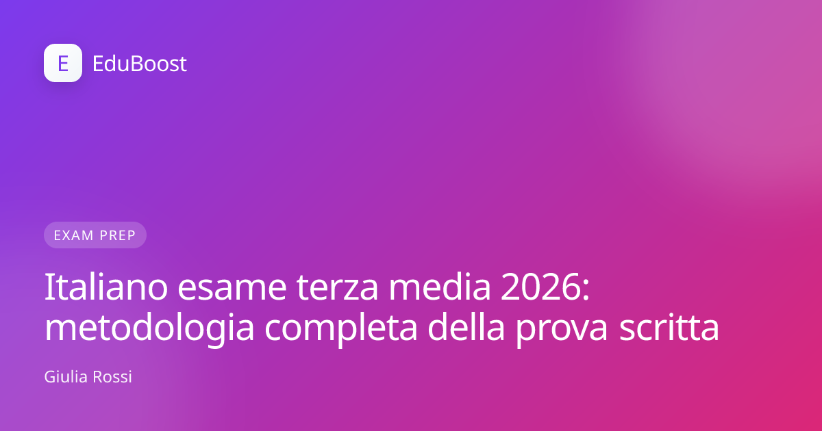 Quaderno di italiano aperto con penna, pronto per la prova scritta dell'esame di terza media