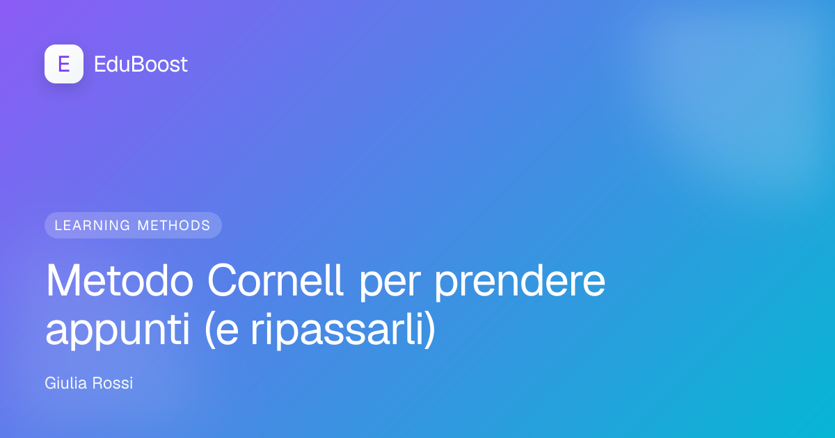 Quaderno diviso in colonne per prendere appunti col metodo Cornell durante una lezione al liceo