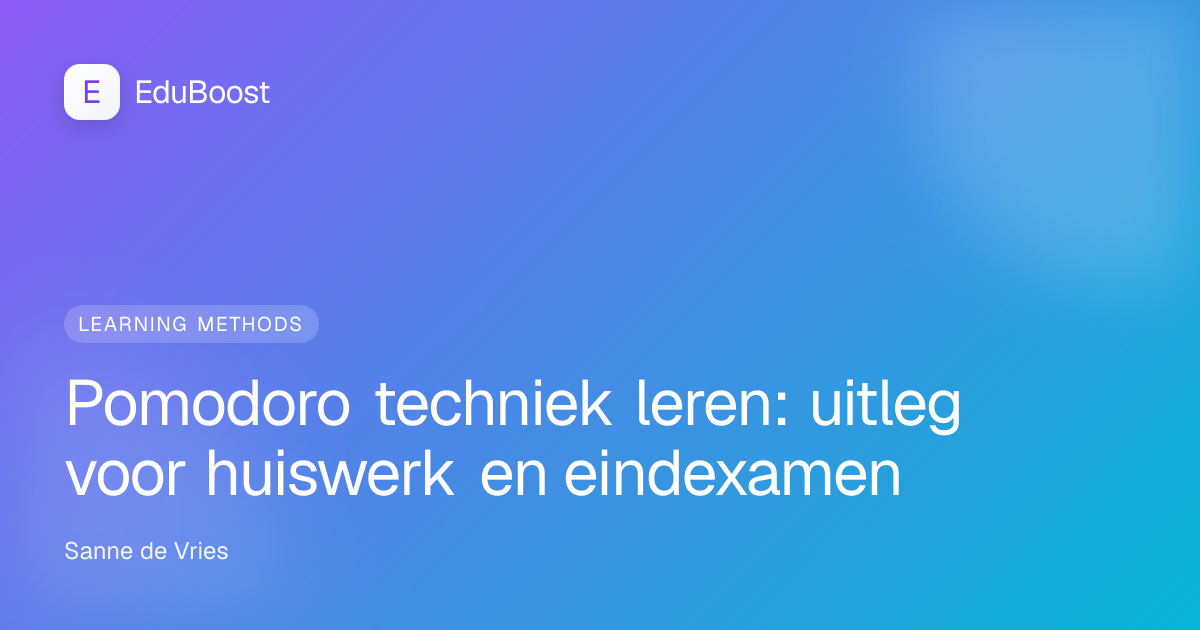 Leerling met keukenwekker aan bureau tijdens huiswerk met de pomodoro techniek