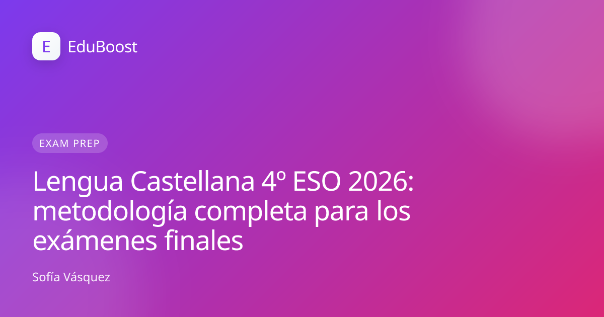 Cuaderno de Lengua Castellana abierto con bolígrafo, listo para los exámenes finales de 4º de ESO
