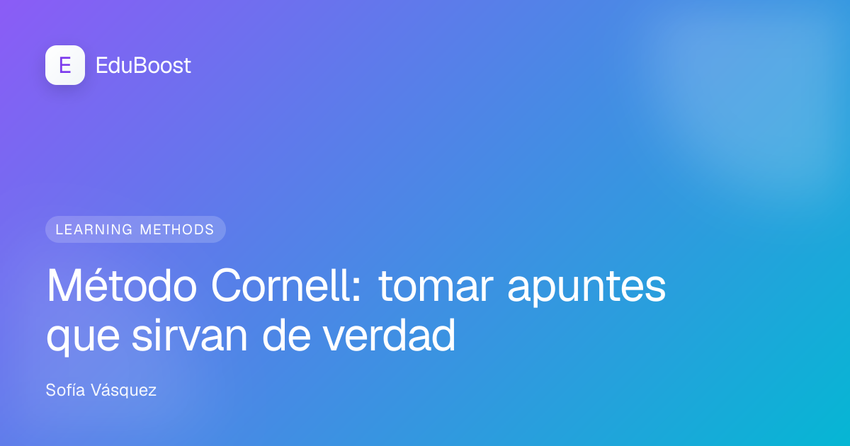 Cuaderno dividido en columnas para tomar apuntes con el método Cornell durante una clase de Bachillerato